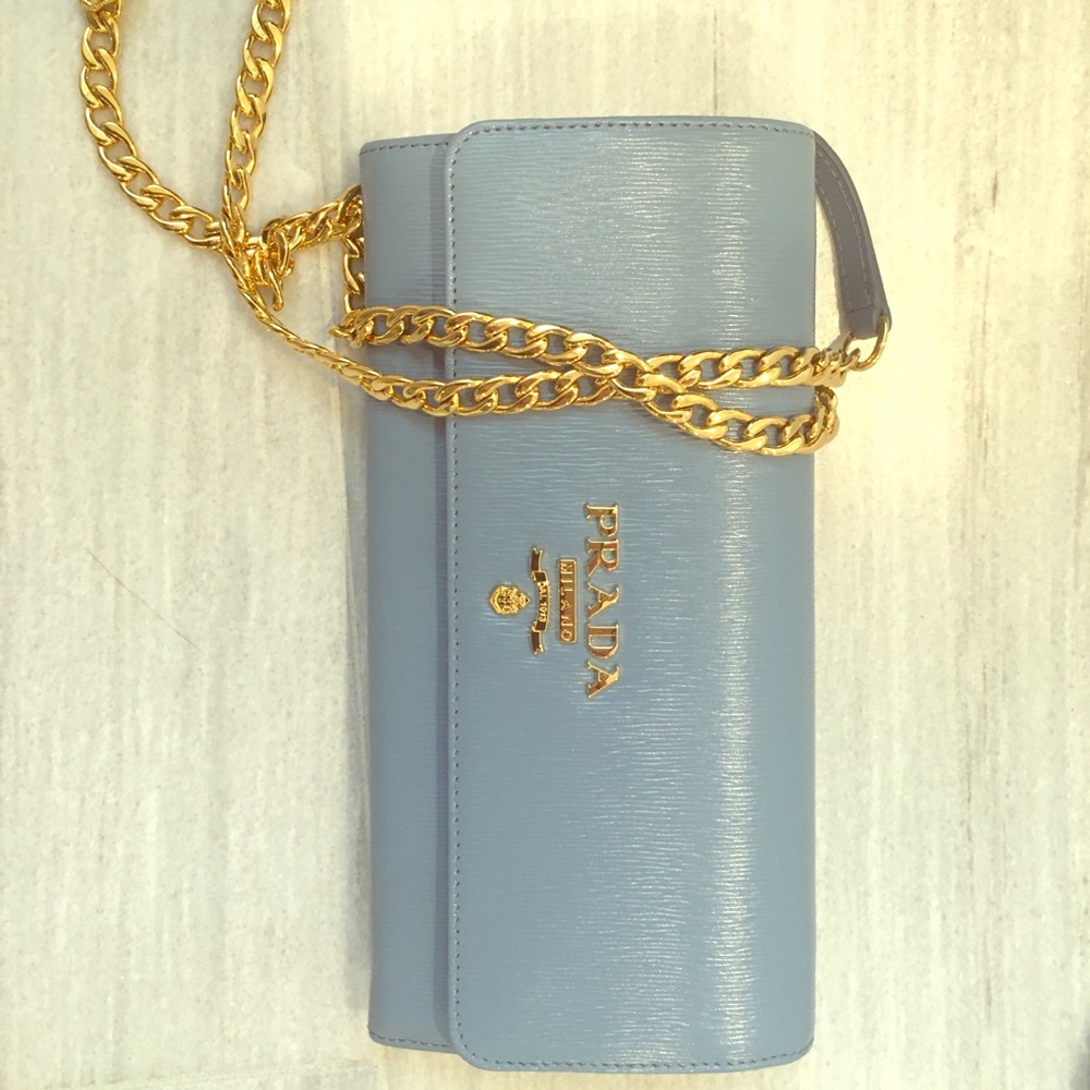 Prada Saffiano Leather Luxe Chain Wallet/Clutch